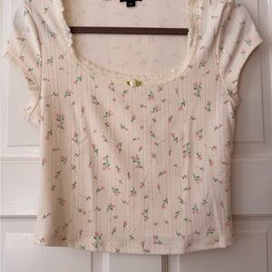 Floral Cream Top with Rosette